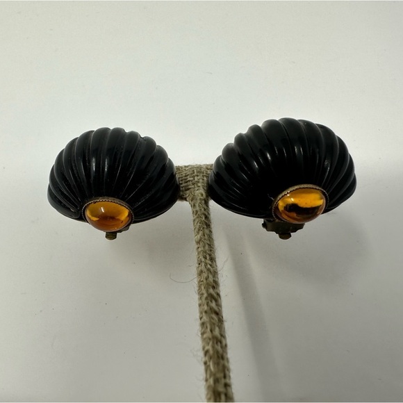 Authentic signed Fabrice black lucite and gem earrings - Picture 3 of 6
